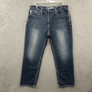 BKE Jeans Mens 36x32 Blue Denim Seth Straight Stretch Medium Wash Distressed Y2K